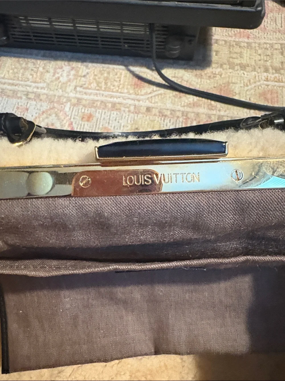 Louis Vuitton Brown Monogram Patent and Cream Shearling Trim Satchel - Picture 10 of 16